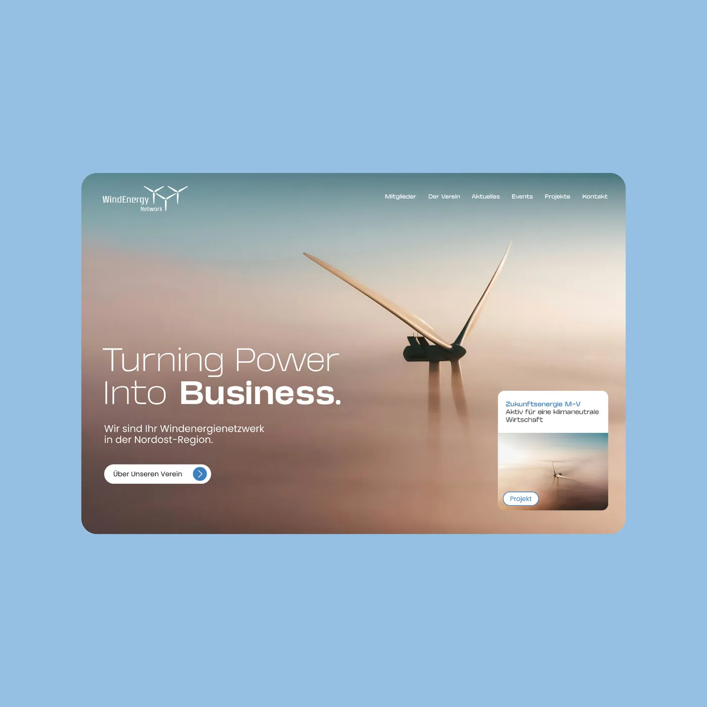 Screenshot der Website auf Hellblauem Hintergrund