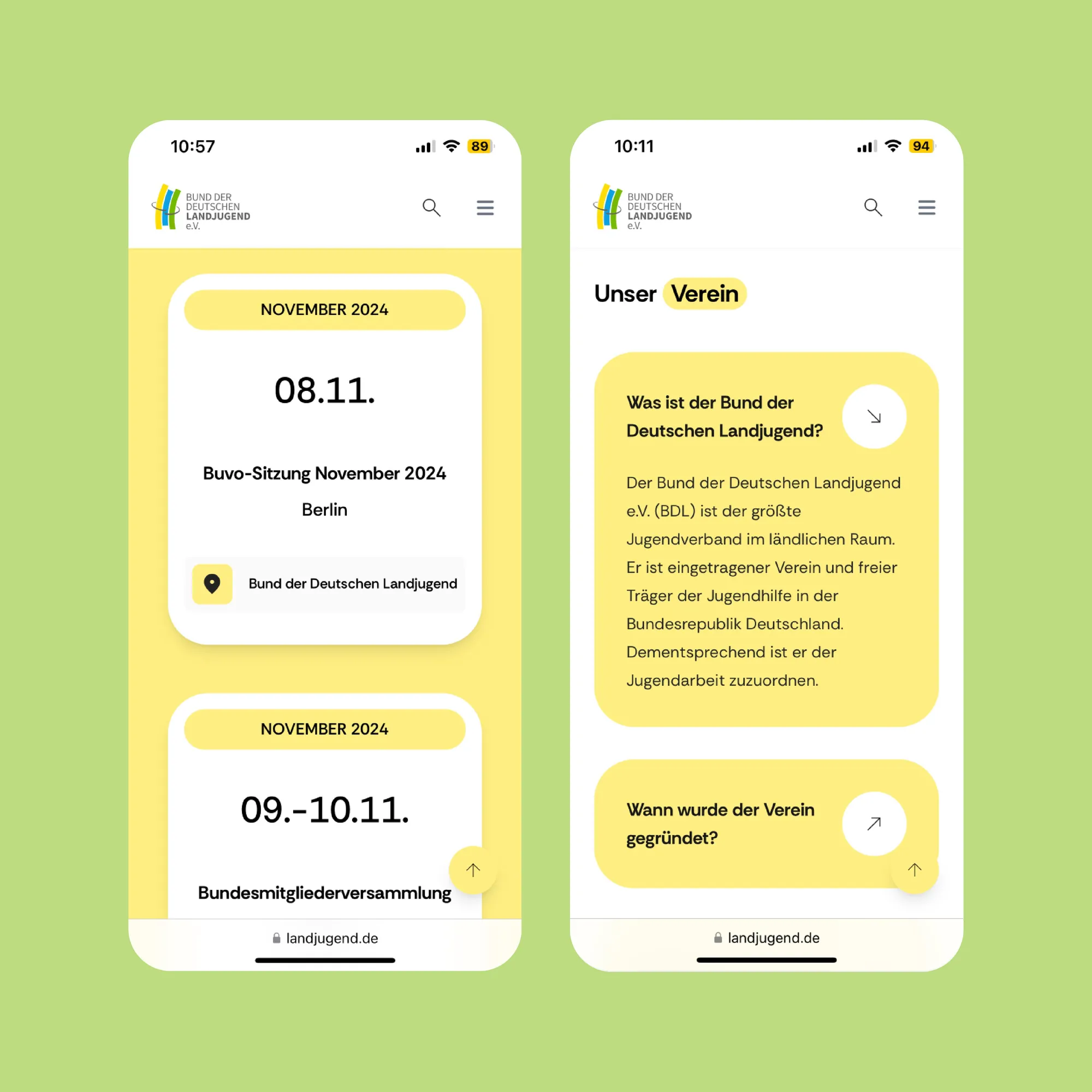 Screenshots der mobilen Ansicht