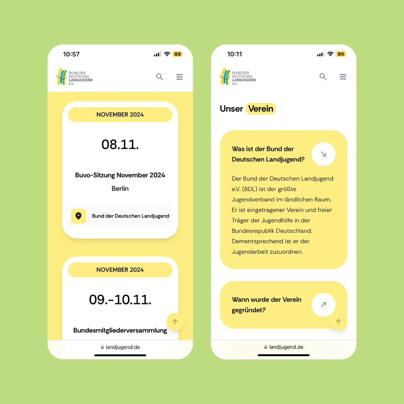 Screenshots der mobilen Ansicht
